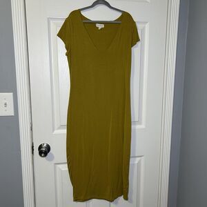 See You Monday Dress Womens XL Green V Neck Short Sleeve Midi Casual Bodycon
